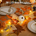 9 Ft Fall Garland with Lights & Timer, Thanksgiving Fireplace Mantel Decor - Image 3