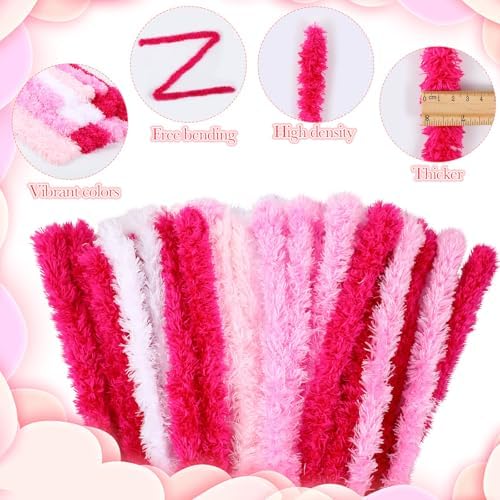 Teenyyou 24 Pcs 30mm x 39.37 Inch Extra Thick Jumbo Pipe Cleaners Bulk DIY Valentine's Day Giant Fur Fluffy Pipe Cleaners Chenille Stems Craft Supplies for Gifts DIY Project(Pink) - Image 3