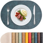 MOSAYT Vinyl Faux Leather Oval Placemats, Set of 8, Navy Blue by MOSAYT