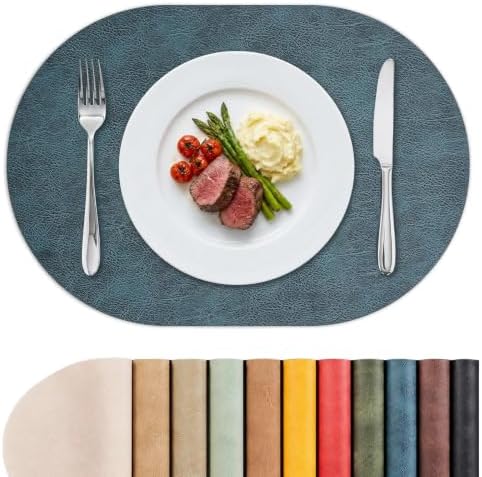 MOSAYT Vinyl Faux Leather Oval Placemats, Set of 8, Navy Blue by MOSAYT