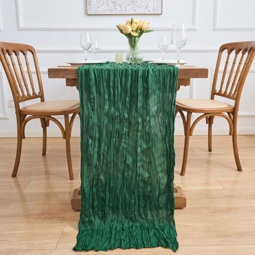 Asee'm Emerald Green Cheesecloth Table Runner Christmas Fall Rustic 10FT - Image 6
