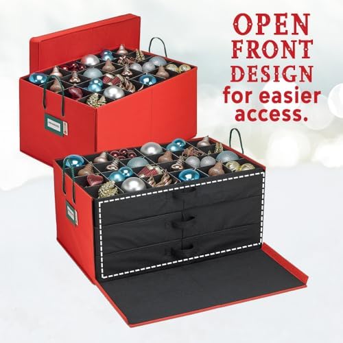 HOLDN’ STORAGE Christmas Ornament Storage Box with Dividers, Holds Up to 72 Ornaments (4 Inches), Large Organizer with 3 Stackable Trays - Red - Image 5