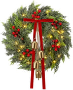 20 Inch Christmas Cedar Wreath for Front Door, with Lights by Tigeen