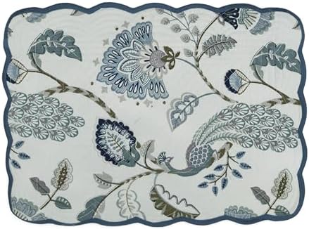 Peacock Vines Luxury Handcrafted Placemats (Reversible) Cotton Quilted Fabric Machine Washable – Set of 6 – Elegant Home Decor – 14 x 19 inches – Bloom Collection - Image 2