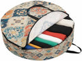 Boho Round Storage Bag 24 Inch, Vintage Orange Blue Abstract Ethnic Flower Texture Clothes Storage Container with Handles Heavy Duty Organizer for Comforter, Bedding & Holiday Wreaths by Unknown