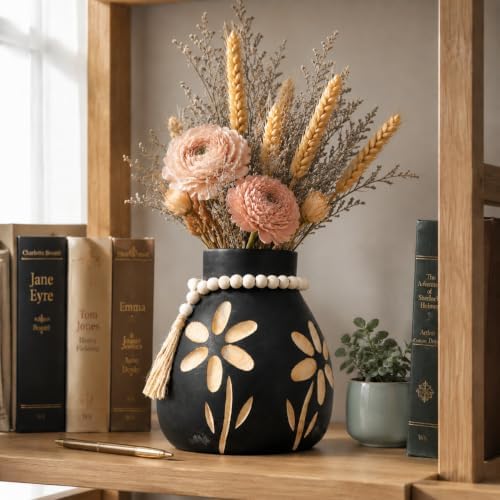 Living Room Decor Flower Vase，Black Farmhouse Wood Vases Aesthetic,Office Flower Pot for Desk, Rustic Coffee Table Bookshelf Laundry House Decorations,Kitchen Decor and Accessories - Image 4