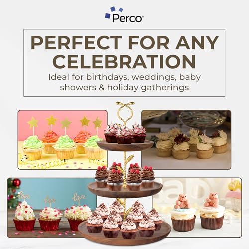 Perco 3 Tier Wooden Cupcake Stand, Walnut Wood Tiered Display Stand for 20 Cupcakes – Rustic Dessert Table Display Set, Tiered Serving Tray for Weddings, Birthdays, Baby Showers & Events - Image 5