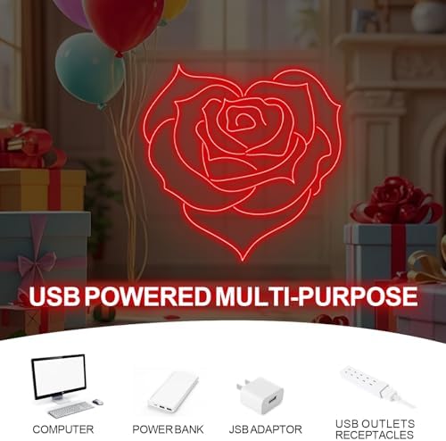 Heart Shaped Rose Neon Sign for Wedding Bedroom Romantic Floral Wall Decor - Image 5