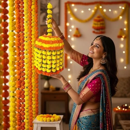 LoveNspire Jumbo Artificial Marigold Flowers Jumbo Jhoomar Indian Themed Party Decorations Wedding Diwali Navratri Puja Decor Day of the Dead Dia De Los Muertos Ofrenda Mexican Fiesta Halloween - Image 4