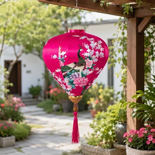 LUOZZY Chinese Hanging Lantern Diamond Paper Lantern Rose Red Home Decor - Image 6