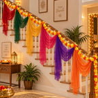 Cinrobiye Diwali Table Decorations Set with 6 Pcs Colorful Chiffon Table Runners Marigold Garlands Decorative Lights Indian Festival of Lights Decor for Dining Table Wedding Party Home - Image 6