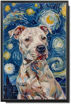 Metal Sign Vintage Tin Sign Pitbull Starry Night Pitbull Spirited Pitbull in Night for Home Urban Spaces and Seasonal Celebrations Corrosion Resistant Aluminum 6×8 Inches with Metal Frame by YmyooForTinSign