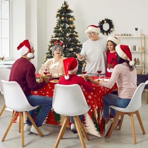 Oudain 2 Pcs Christmas Tablecloth 6 ft Red Green and Gold Table Cover - Image 6