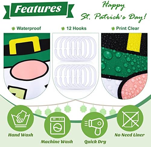 Remerry 3 Pcs Easter Shower Curtain for Bathroom Decor with Hooks St Patrick's Day Valentine's Day Holiday Shower Curtains Set,71 x 71 Inch,Waterproof Fabric Bathtub Bathroom Decor(Gnome Style) - Image 3