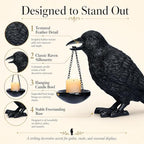 Gothic Crow Lamp with Tealight Candle Holder Raven Statue Halloween Decor Black Bird Decorations Indoor Gothic Home Decor for Living Room Tabletop Shelf Bedroom Unique Goth Witchy Gifts - Image 5