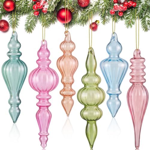 Soaoo 6 Pcs 6.3 in Pastel Candy Mercury Glass Finial Christmas Ornaments by Soaoo
