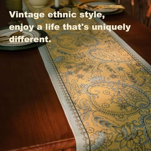 Spring Floral Table Runner 71in Long - Nordic Tail Yellow Embroidery Jacquard with Tassels, Elegant Easter & Mother's Day Decor for Farmhouse Dining Table, Wedding & Dresser (Tail Yellow, 13.7"x71") - Image 4