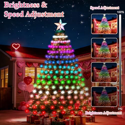Smart Christmas Tree Lights with Star Topper, 394LED APP Control Music Sync Color Changing RGB Christmas String Lights, Cascading Twinkle Lights for Indoor Outdoor Xmas Tree Decorations - Image 4