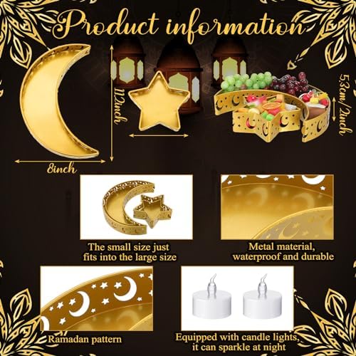4 Pcs Eid Mubarak Trays Decor Ramadan Moon Serving Trays Star Islam Muslim Food Serving Tray Iron Tray Decorations for Ramadan Islam Party Dessert Pastry Display Holder Decoration - Image 3