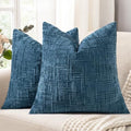 decorUhome Textured Chenille Throw Pillow Covers 18x18 Set of 2 Navy Blue by decorUhome