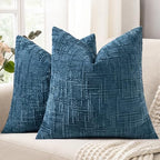 decorUhome Textured Chenille Throw Pillow Covers 18x18 Set of 2 Navy Blue by decorUhome