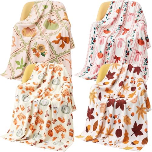 4 Pack Fall Throw Blankets Bulk 50 x 60 Autumn Flannel Blanket by Unknown