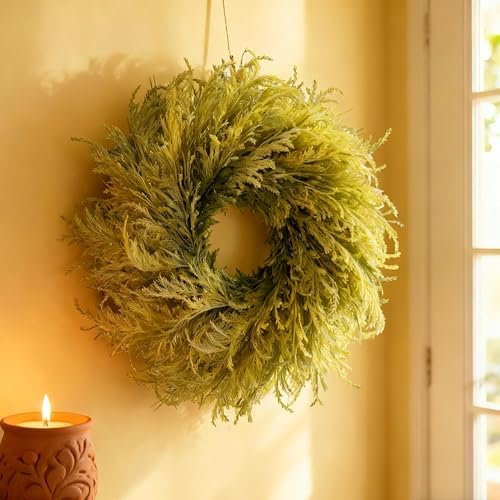 HipTree 28 Inch Spring Farmhouse Green Flocked Cypress Wreath Outdoor - Image 3