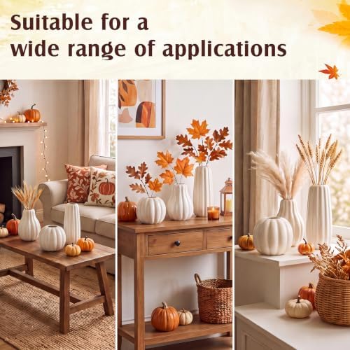 6 Pcs Rtterri Fall Pumpkin Vases, Autumn Ceramic Vases, White - Image 6