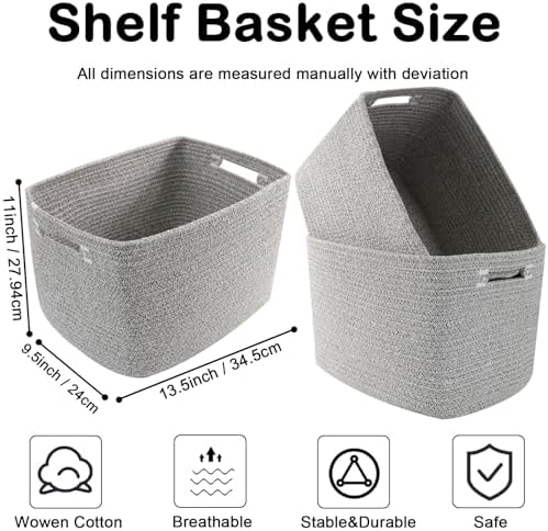 3 Pack Woven Baskets,Storage Baskets for Shelves with Handles - Image 2