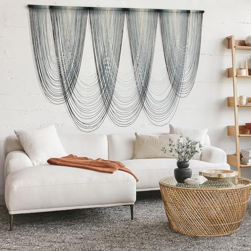 Macrame Wall Hanging Blue Dip Dyed Boho Tapestry Fiber Wall Art 57"W*41"L by IOWER