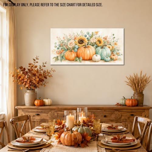 WAXWHELK Pumpkin Fall Canvas Wall Art, Autumn Thanksgiving Rustic Farmhouse Painting Pictures Artwork for Bedroom Living Room Home Decor (24"x47") - Image 4