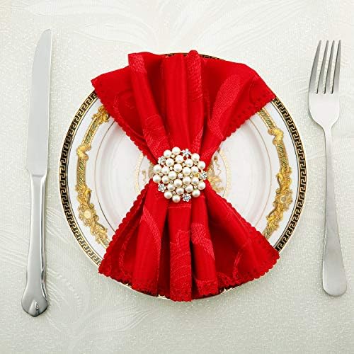 Hotop 200 Pcs Gold Napkin Rings Pearls Round Flower Napkin Buckles - Image 2