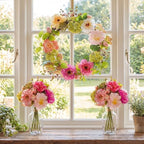 22in Fake Peony and Hydrangea Spring Summer Wreath, Artificial Flower Wreath with 2 Matching Bouquets Set, Front Door Decor for Spring Home Office, Valentine's Day, Mother's Day by IDEALHOUSE