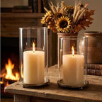 Gold Hurricane Candle Holders with Glass Sleeves Set of 2 - Image 2