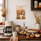 Decorative Tin Sign Vintage Metal Tin Sign Hello Fall Sunflowers Pumpkins Mason Jars Autumn Welcome Wall Decor for Farmhouse Kitchen Entryway 6×8 Inches with Metal Frame - Image 4