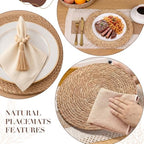 4 Sets Boho Kitchen Decor,Table Setting Decor with Round Woven,Rectangular Boho,Wooden Bead Napkin Rings,Cloth Napkins,Table Runner & Storage Basket,Natural Burlap Cotton for Kitchen Dining Table Home - Image 4