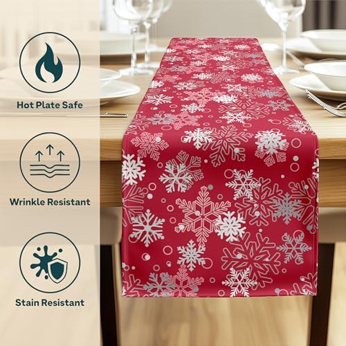 Christmas Table Runners | Red Table Runner | Winter Decorations for Home | Festive Holiday Table Decor | Kitchen Dining Table Runner | Made in The USA | 14" x 108" Long - Image 3