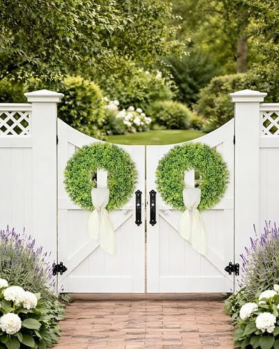 DDHS 23" Boxwood Wreaths Front Door, Artificial Spring Summer Wreath with Sash and Foldable, Green Year Round Indoor Outdoor for Farmhouse Fireplaces and Porches DIY St Patricks Day Decorations - Image 5