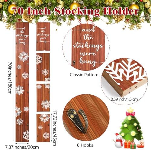 Cinnvoice Rustic 70 Inch Stocking Holder, 6 Hooks Freestanding Wood - Image 2