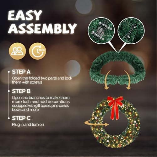 VINGLI 60" Large Pre Lit Outdoor Christmas Wreath with 220 LED Lights - Image 4