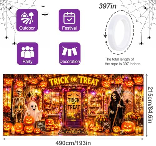 7x16FT Halloween TRICK OR TREAT Garage Door Banner Skeleton Witch Ghost Happy Hallowen Garage Door Cover Decoration for Hallowen Decoration - Image 4