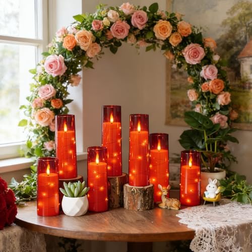 Nimiko Flickering Flameless LED Candles,Battery Operated Candles 24 Pcs with Embedded Star String,Acrylic LED Pillar Candles with Remote,Suitable for Home Decoration to Create an Atmosphere (Red) - Image 6