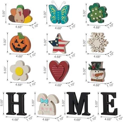 Glitzhome Interchangeable Home Table Signs with 13 Pcs Seasonal Icons, Wooden Changeable Home Sign for Holiday Decor, HOME Letter Sign Ornaments Set Interchangeable Holiday Decorative Shelf Blocks - Image 2