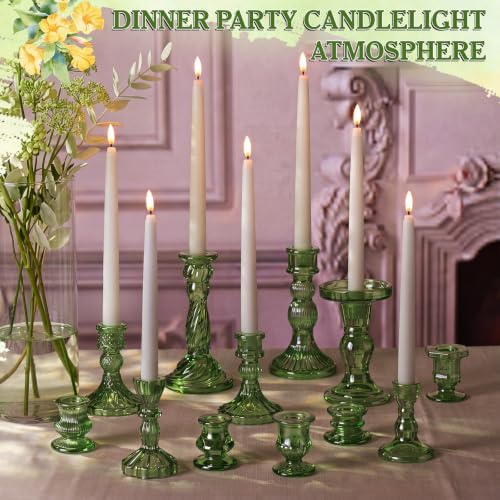 Mumufy 24 Pcs Green Crystal Taper Candle Holders with Flameless Candles - Image 6