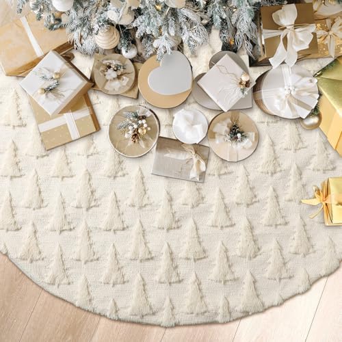 Civaner 48in Beige Tree Christmas Tree Skirt Faux Fur - Image 3