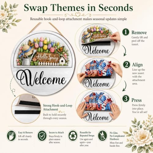 Interchangeable Welcome Sign, 12-Inch Front Door Decor with 16 Inserts - Image 3