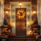 Fall Wreaths for Front Door Outside Autumn Wreath with Lights Berries Pine Cones Fall Decorations for Home Decor Pumpkin Wreath for Farmhouse Holiday Thanksgiving Harvest Halloween Outdoor - Image 4
