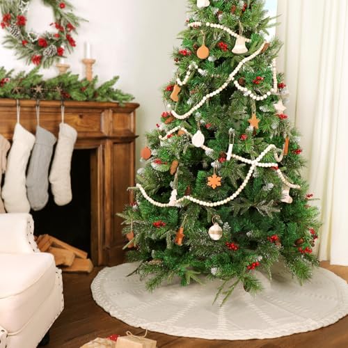 60 inch Christmas Tree Skirt: Large Tree Skirt for 9ft Tree, Braided Cable Knit Cream White Tree Skirt, Vintage Tree Skirts, Rustic Farmhouse Christmas Decorations - Image 4