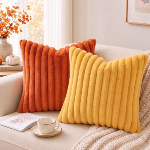 Pallene Faux Fur Fall Decorative Throw Pillow Covers 18x18 Set of 2, Rust - Image 4