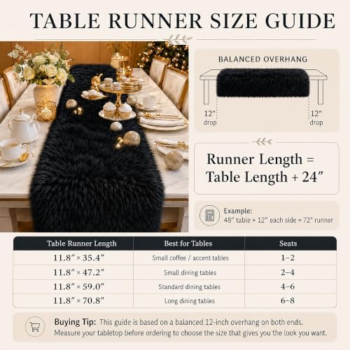 Black Faux Fur Table Runner Christmas Table Decor 11.8 x 70.8 Inch - Image 2